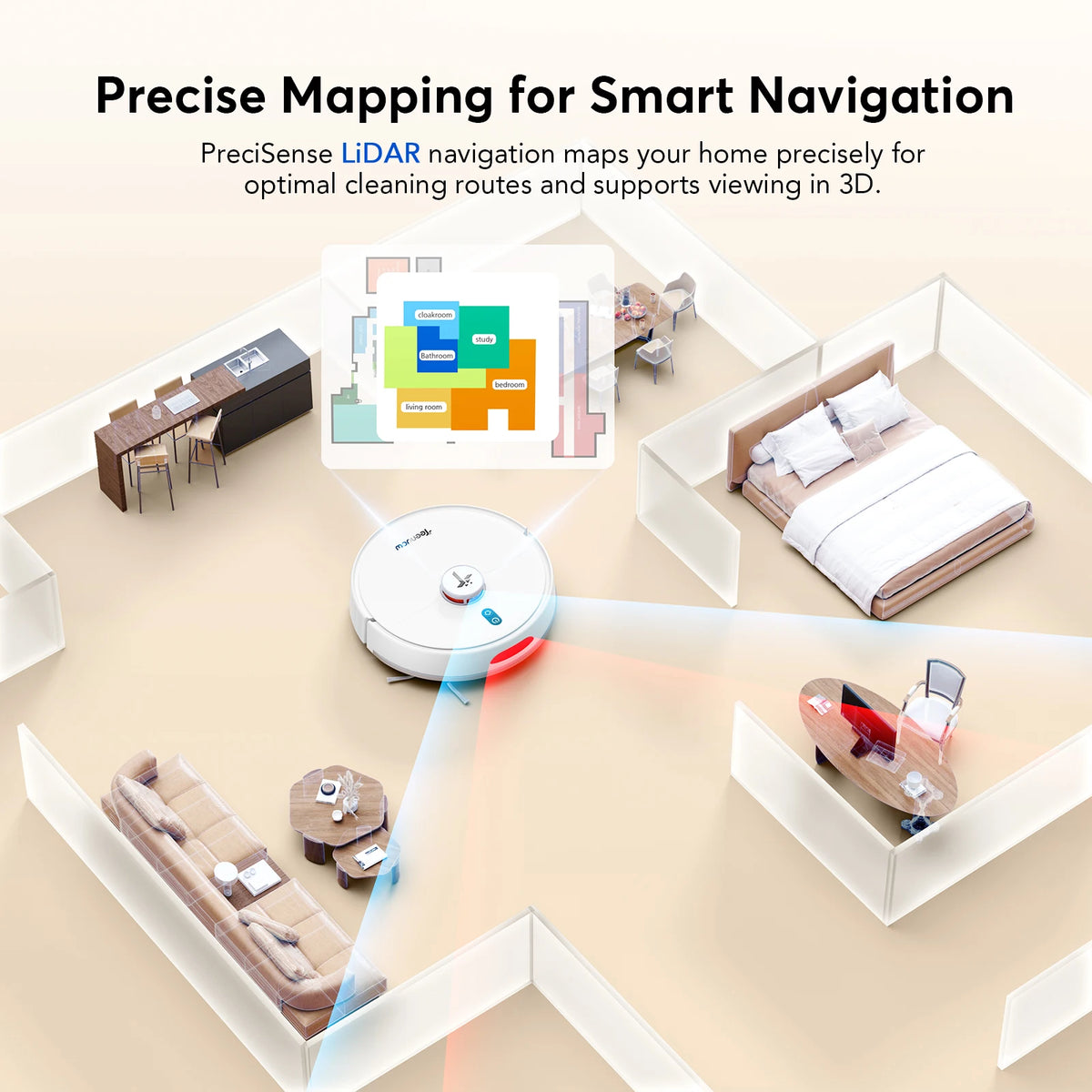 Teendow D20S Max+ Robot Vacuum Cleaner with LiDAR Smart Mapping, 6000Pa Suction, 150Min Runtime, Self-Charging & No-Go Zones