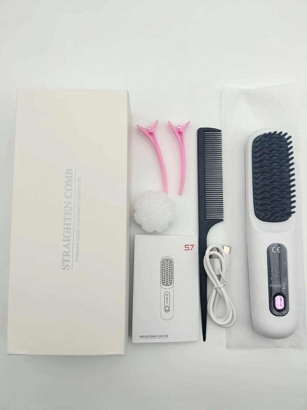 USB Charging Portable Hair Straightener Brush, Cordless Straightening Comb LED Display & Ceramic Coating, Ionic Technology