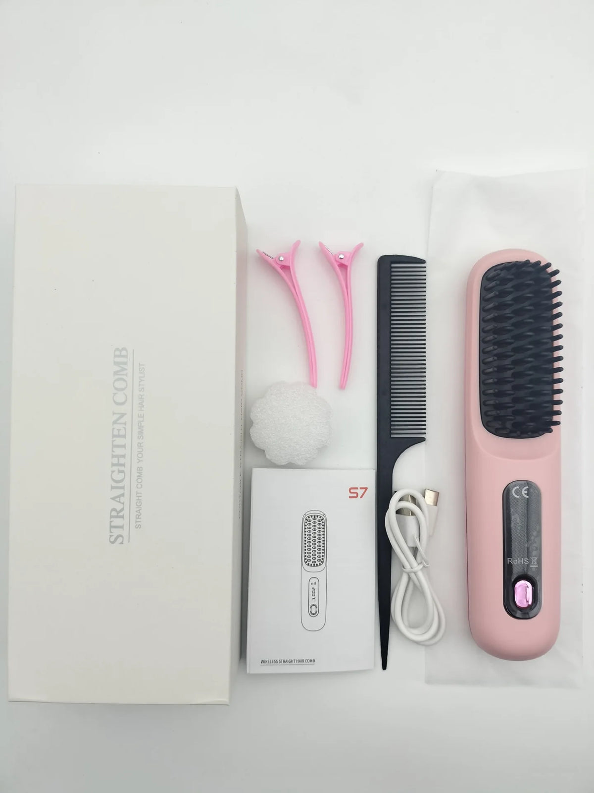 USB Charging Portable Hair Straightener Brush, Cordless Straightening Comb LED Display & Ceramic Coating, Ionic Technology