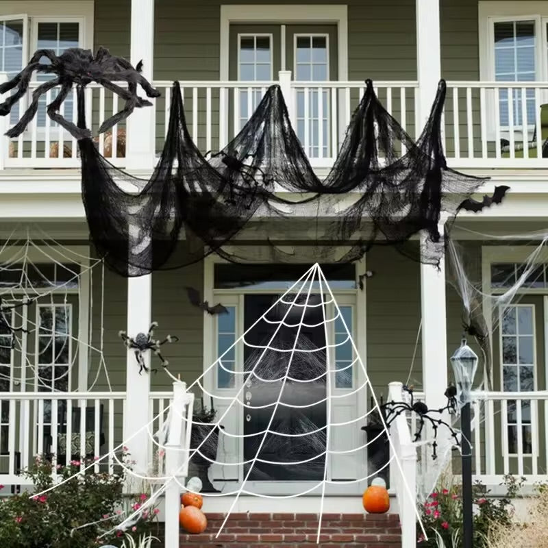 Chiffons effrayants noirs pour Halloween, 76x198cm, maille, filet de gaze pour fête d'halloween, toile d'araignée, gaze murale, accessoires de scène de terreur