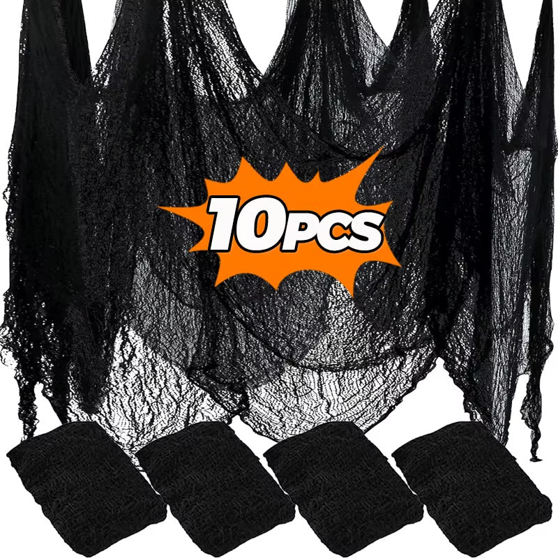 Chiffons effrayants noirs pour Halloween, 76x198cm, maille, filet de gaze pour fête d'halloween, toile d'araignée, gaze murale, accessoires de scène de terreur