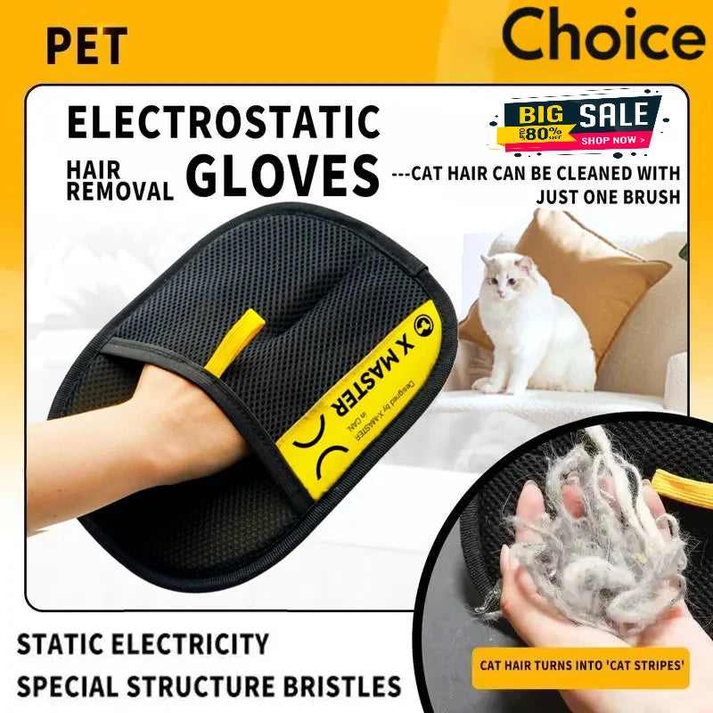 2 in 1 Pet Hair Removal Mitts for Cats Dogs Electrostatic Grooming Glove Reusable Washable with Lint Roller Brush Safe Non Toxic