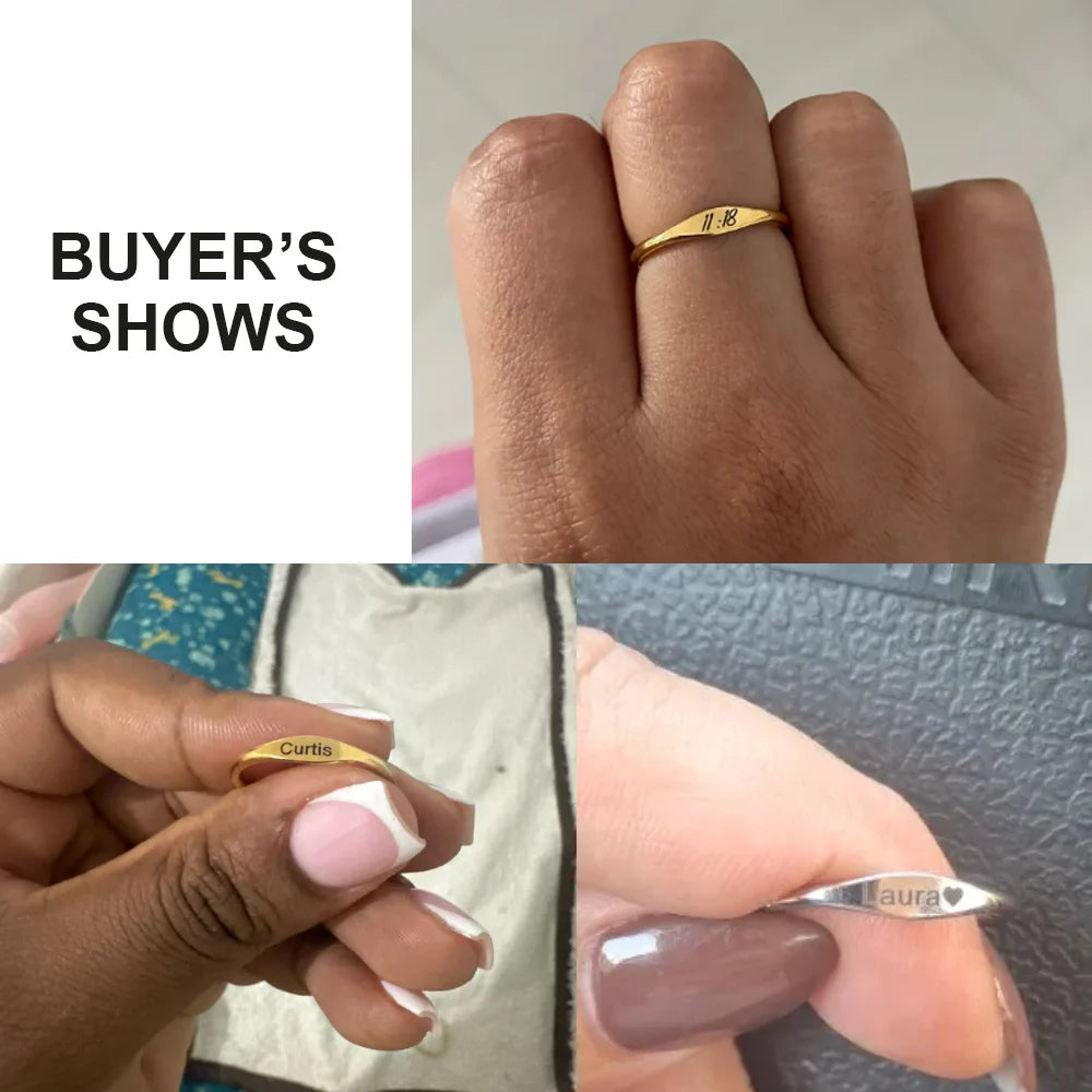 Cazador Personalized Name Rings for Women Stainless Steel Gold Color Custom Date Number Engraved Ring Jewelry Valentine Gift