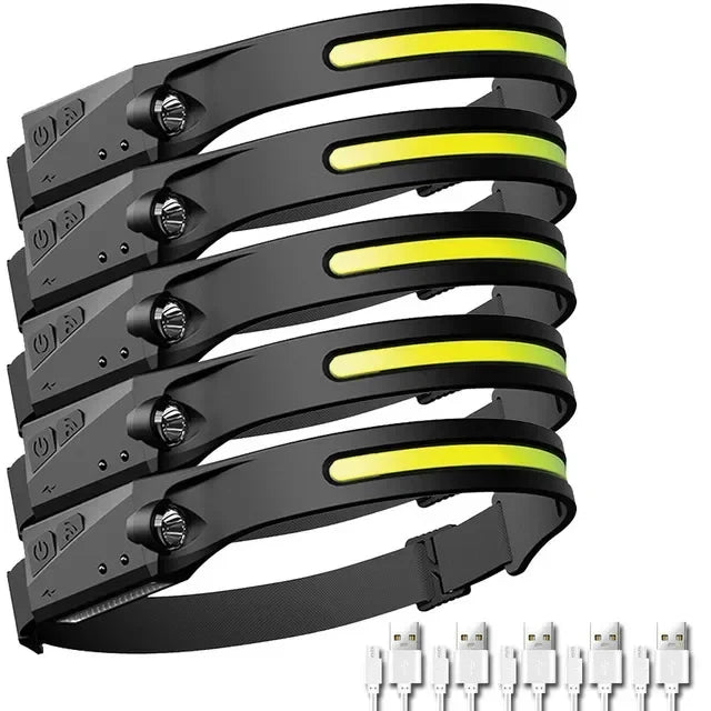 COB LED Headlamp Sensor Headlight with Built-in Battery Flashlight USB Rechargeable Head Lamp Torch 5 Lighting Modes Work Light